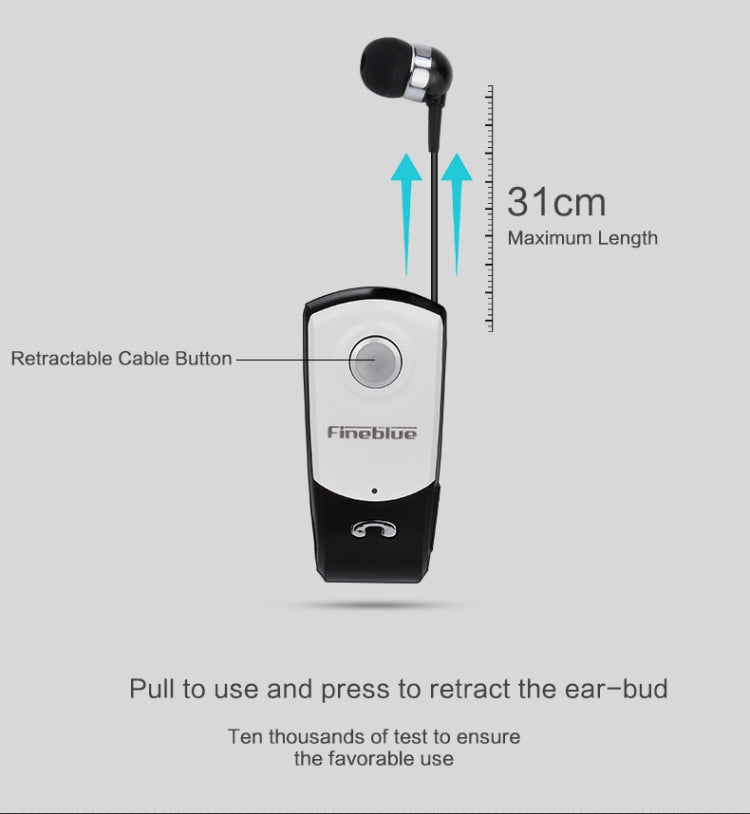 F960 CSR4.1 Retractable Cable Caller Vibration Reminder Anti-theft Bluetooth Headset, Black, Whit...