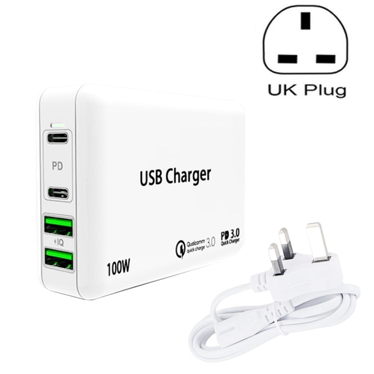 PD 100W Dual USB-C / Type-C + Dual USB 4-port Charger with Power Cable for Apple / Huawei / Samsu...