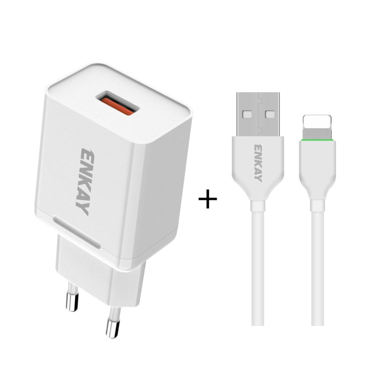 ENKAY Hat-Prince T006-1 18W 3A QC3.0 Fast Charging Power Adapter EU Plug Portable Travel Charger
