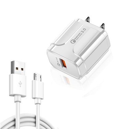LZ-023 18W QC 3.0 USB Portable Travel Charger + 3A USB to Micro USB Data Cable, US Plug