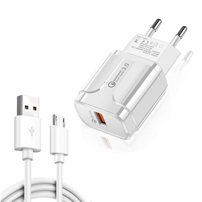 LZ-023 18W QC 3.0 USB Portable Travel Charger + 3A USB to Micro USB Data Cable, EU Plug