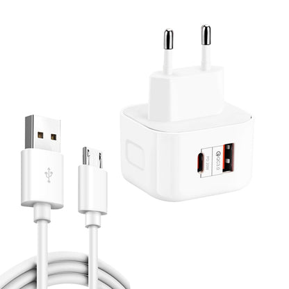 YSY-6087PD 20W PD3.0 + QC3.0 Dual Fast Charge Travel Charger with USB to Micro USB Data Cable