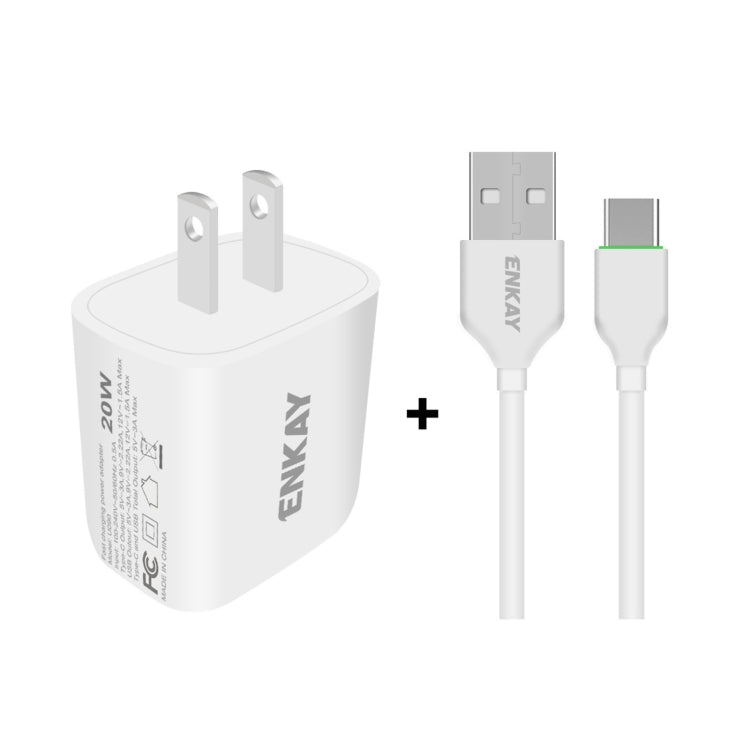 ENKAY Hat-Prince 20W PD Type-C + QC 3.0 USB Fast Charging Travel Charger Power Adapter with Fast ...