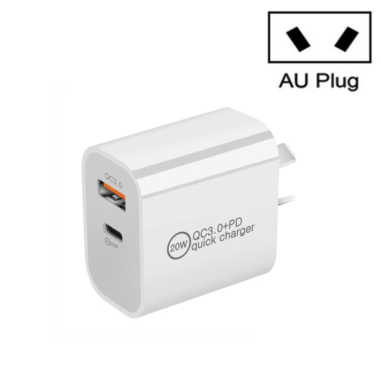 Dual Fast Charging 20W PD3.0+QC 3.0 Interface Travel Charger for iPhone, Huawei, Samsung, Xiaomi