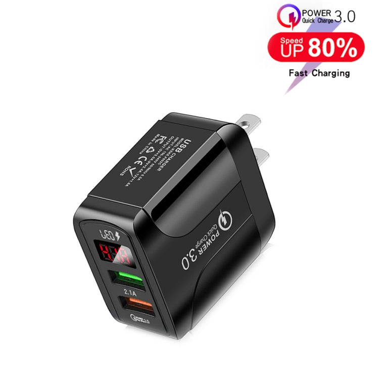 F002C QC3.0 USB + USB 2.0 Fast Charger with LED Digital Display for Mobile Phones and Tablets, US...