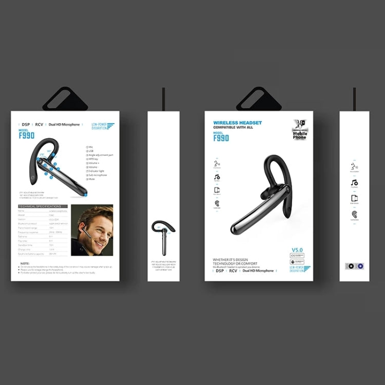 F990 Rotating Hook Handsfree Business Bluetooth Earphones