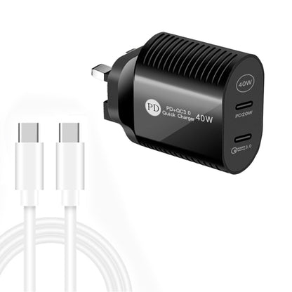 40W Dual Port PD / Type-C Fast Charger with Type-C to Type-C Data Cable, UK Plug
