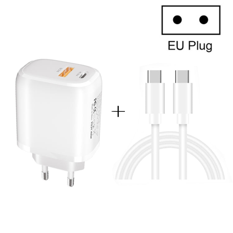 CS-20W Mini Portable PD3.0 + QC3.0 Dual Ports Fast Charger with 3A Type-C to Type-C  Data Cable