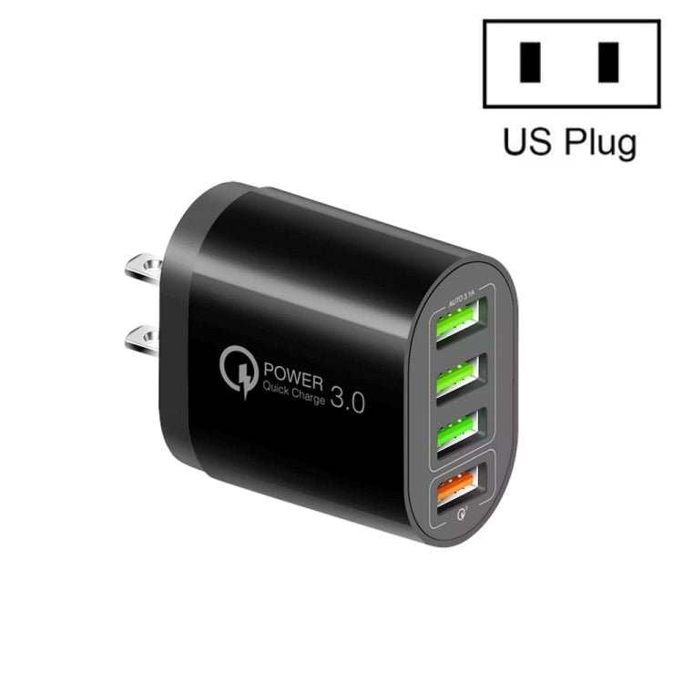 QC-04 QC3.0 + 3 x USB 2.0 Multi-ports Charger for Mobile Phone Tablet, US Plug, US Plug