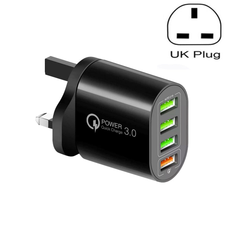 QC-04 QC3.0 + 3 x USB 2.0 Multi-ports Charger for Mobile Phone Tablet, UK Plug, UK Plug