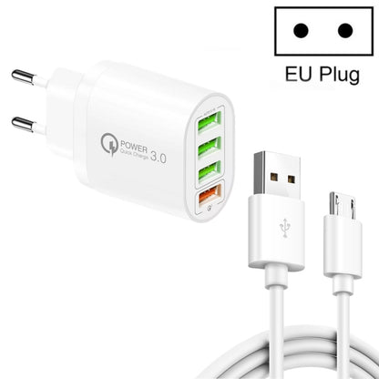 QC-04 QC3.0 + 3 x USB2.0 Multi-ports Charger with 3A USB to Micro USB Data Cable, EU Plug