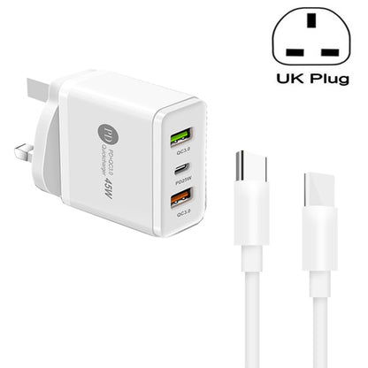 45W PD3.0 + 2 x QC3.0 USB Multi Port Charger with Type-C to Type-C Cable, UK Plug