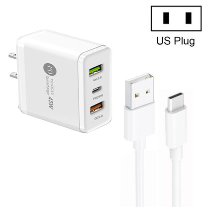 45W PD25W + 2 x QC3.0 USB Multi Port Charger with USB to Type-C Cable, US Plug