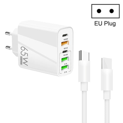 65W Dual PD Type-C + 3 x USB Multi Port Charger with 3A Type-C to Type-C Data Cable, US Plug