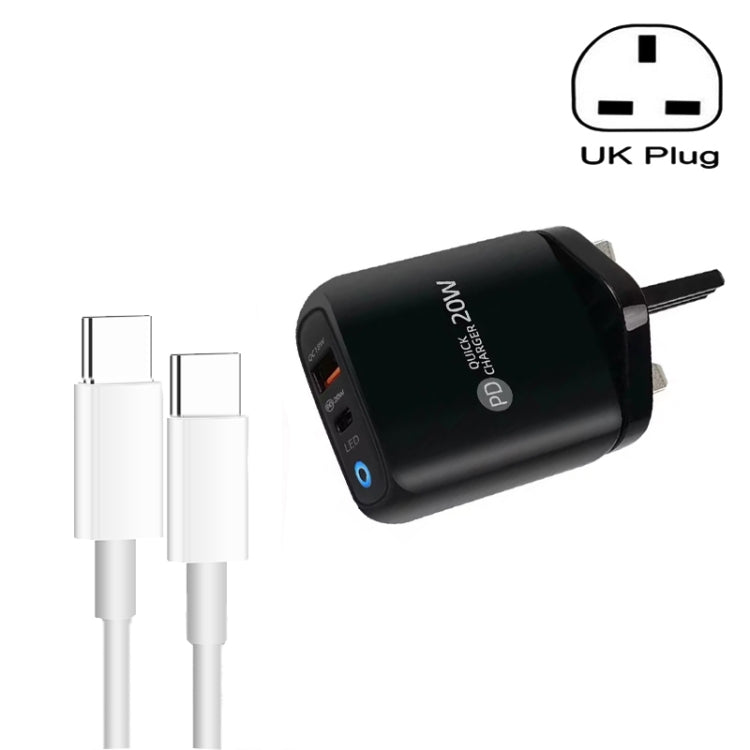 PD04 Type-C + USB Mobile Phone Charger with Type-C to Type-C Cable, UK Plug