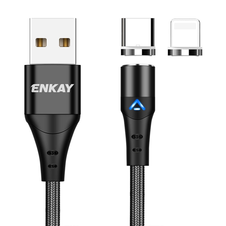 ENKAY 2 in 1 3A USB to 8 Pin + Type-C Magnetic Fast Charging Data Cable, 1m 3A USB to 8 Pin + Typ...
