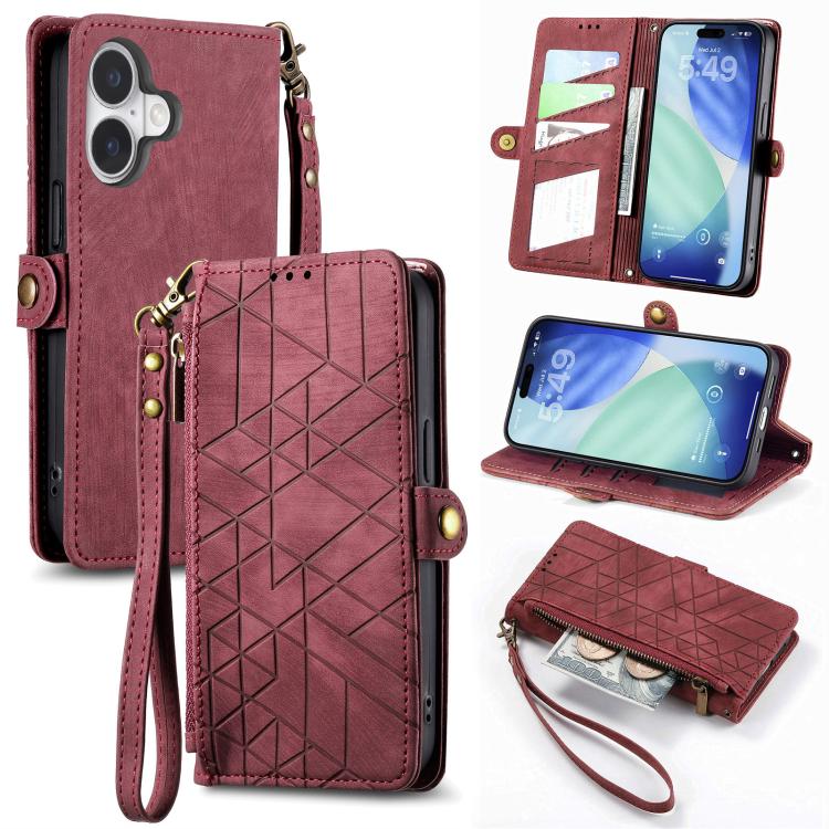Geometric Zipper Wallet Side Buckle Leather Phone Case