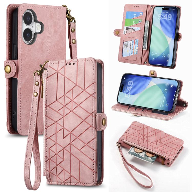 Geometric Zipper Wallet Side Buckle Leather Phone Case