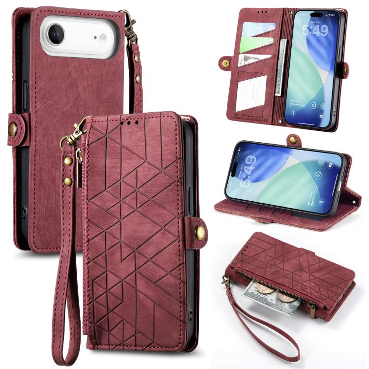 Geometric Zipper Wallet Side Buckle Leather Phone Case
