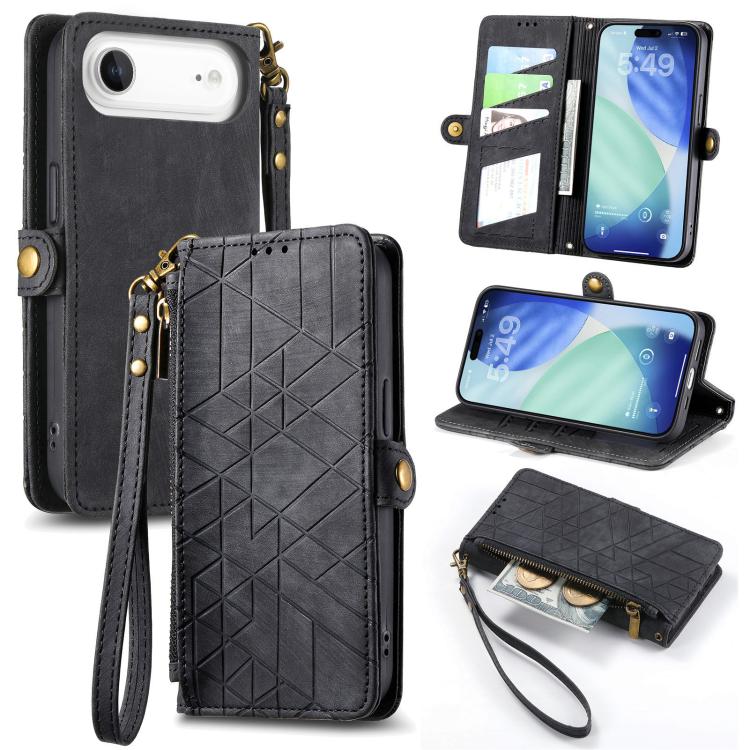 Geometric Zipper Wallet Side Buckle Leather Phone Case