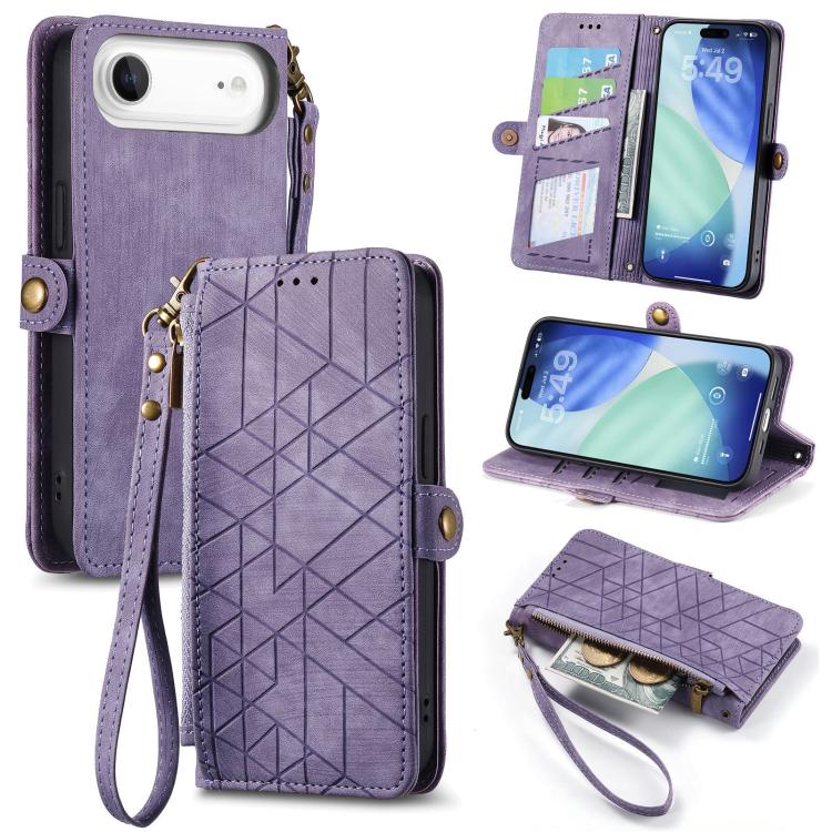 Geometric Zipper Wallet Side Buckle Leather Phone Case
