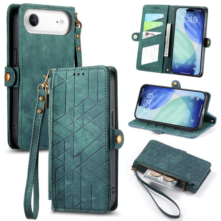 Geometric Zipper Wallet Side Buckle Leather Phone Case
