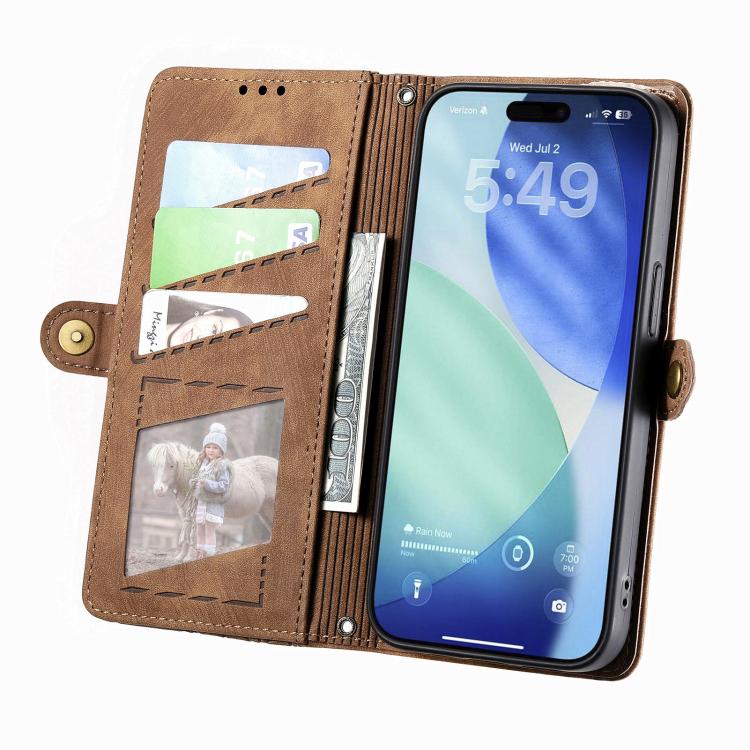 Geometric Zipper Wallet Side Buckle Leather Phone Case