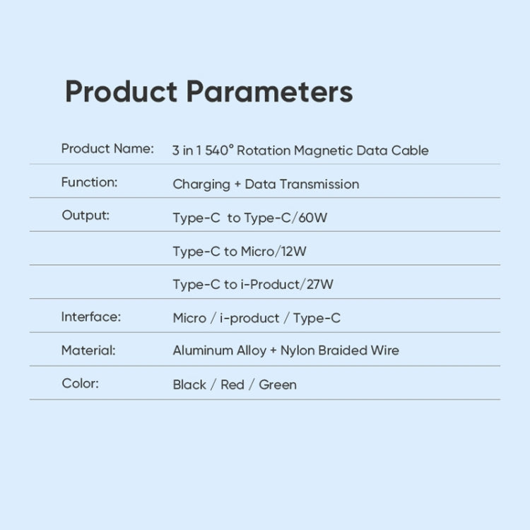 ENKAY PD60W Type-C to Type-C / 8 Pin / Micro USB Magnetic 540 Degrees Rotating Fast Charging Cabl...