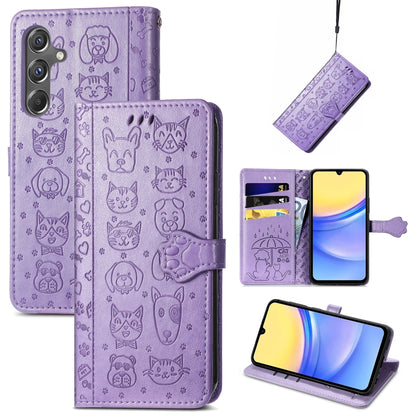 Cat and Dog Embossed Leather Phone Case, For Samsung Galaxy A15, For Samsung Galaxy A05s