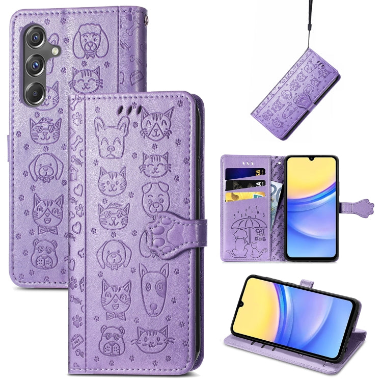 Cat and Dog Embossed Leather Phone Case, For Samsung Galaxy A15, For Samsung Galaxy A05s