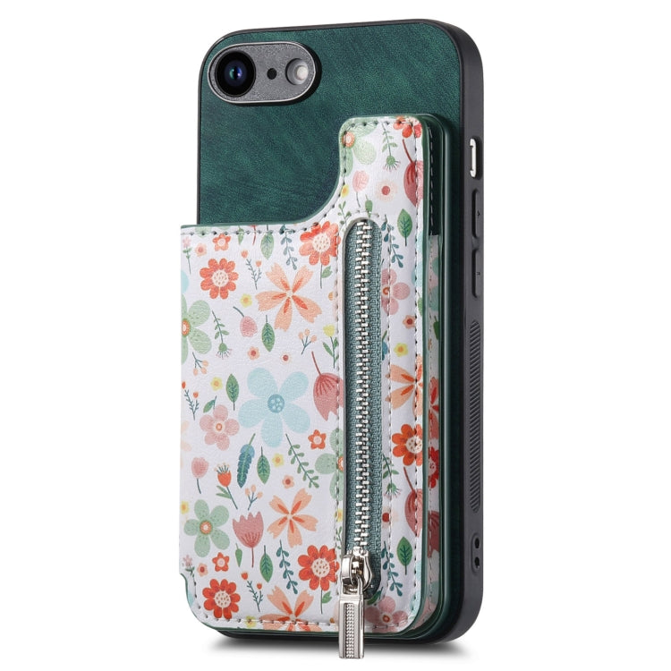 Retro Painted Zipper Wallet Back Phone Case