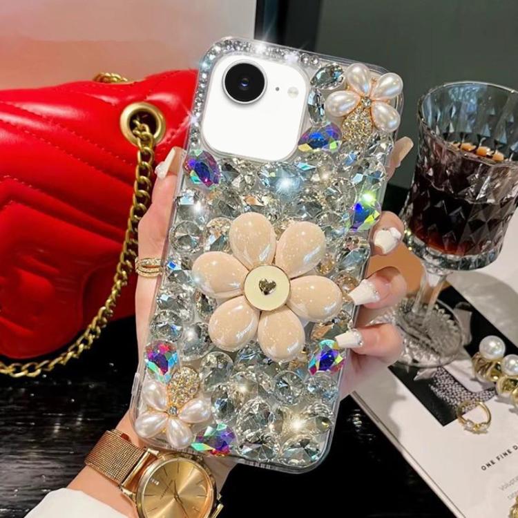 Sunflower Holder Hand-set Diamond PC Phone Case, For iPhone 16e, For iPhone 16 Pro Max