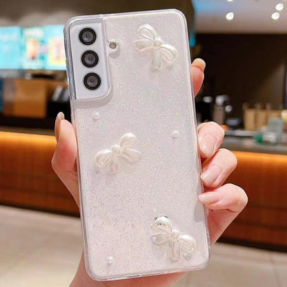 Pearl Bow Glitter Epoxy TPU Phone Case, For Samsung Galaxy S25 5G, For Samsung Galaxy S25+ 5G