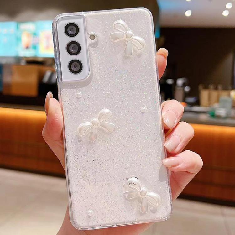 Pearl Bow Glitter Epoxy TPU Phone Case, For Samsung Galaxy S25 5G, For Samsung Galaxy S25+ 5G