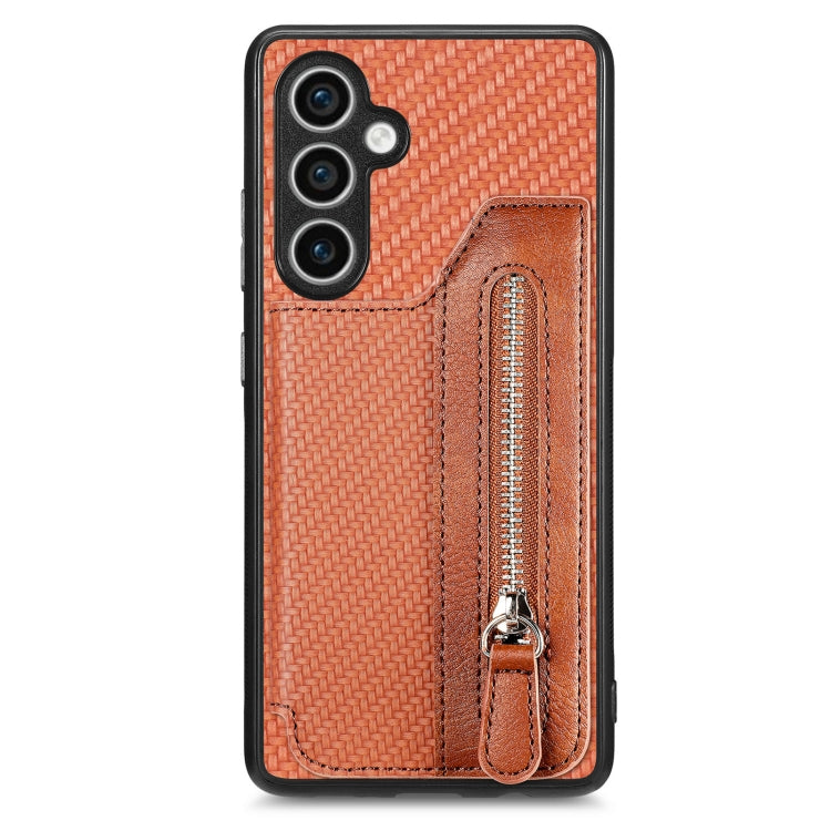 Carbon Fiber Horizontal Flip Zipper Wallet Phone Case