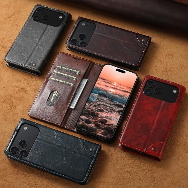 Suteni Baroque Calf Texture Buckle Wallet Leather Phone Case