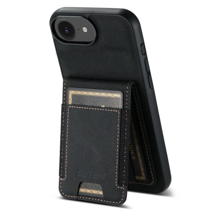 Suteni H03 Litchi Leather Card Bag Stand Back Phone Case, For iPhone 16e, For iPhone 16 Pro Max