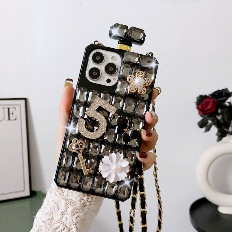 Crossbody Perfume Bottle Handmade Inlaid Diamond PC Phone Case, For iPhone 16 Pro Max