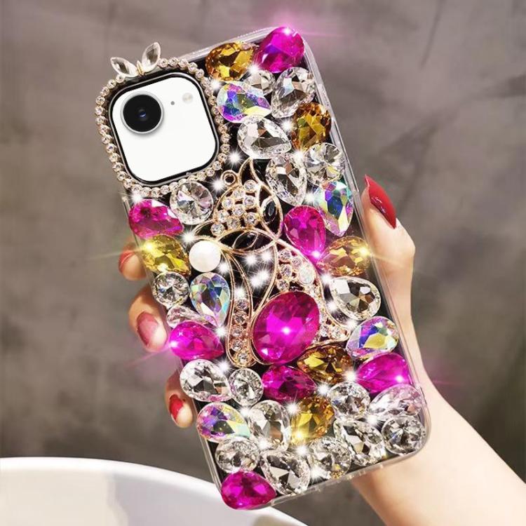 Handmade Bling Rhinestone Gemstone Fox PC Phone Case, For iPhone 16e, For iPhone 16 Pro Max