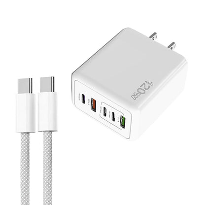 120W PD3.0 3 Type-C 2 USB Multi Port Quick Charger with Type-C to Type-C Cable, US Plug