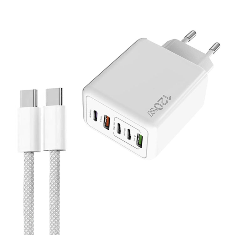 120W PD3.0 3 Type-C 2 USB Multi Port Quick Charger with Type-C to Type-C Cable, EU Plug