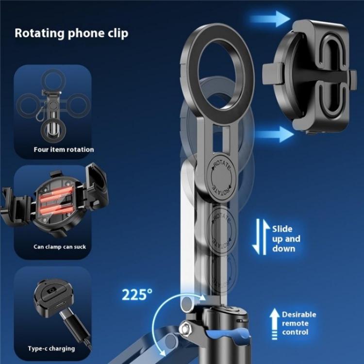 P15-C 2 In 1 Portable Magnetic Tripod Phone Holder Telescopic Selfie Stick with Keyring