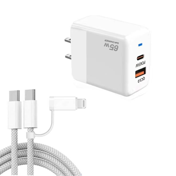 PD41 GaN PD 45W + USB Charger with USB-C to USB-C / 8 Pin Data Cable for iPhone, US Plug, US Plug