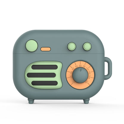 2 PCS Retro Radio Shape Protective Cover Silicone Case for AirPods Pro, Green, Blue Gray