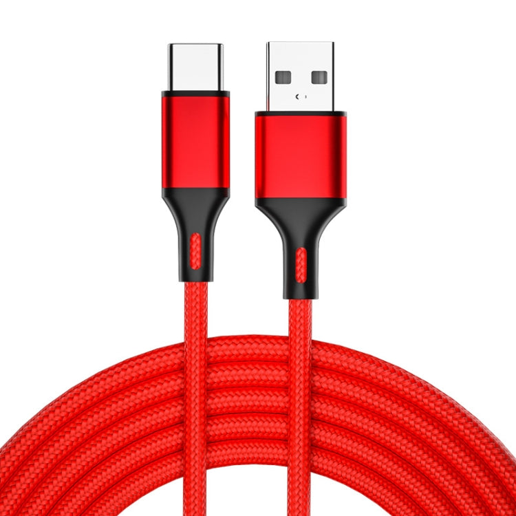 4 PCS 2.4A USB-C / Type-C to USB Braided Fast Charging Sync Data Cable, Length:, 0.25m (Red)