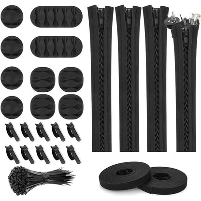 3 In 1 0.5m Kit Cord Management Organizer Kit Cable Sleeve With Zipper Cable Clip, 5 In 1