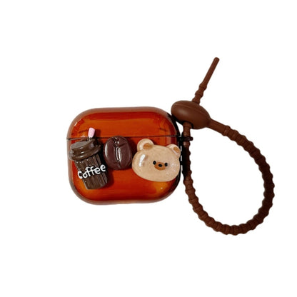 Cartoon 3D Coffee Bear Headphones Case Protective Shell Cover, For AirPods 3, For AirPods Pro 2