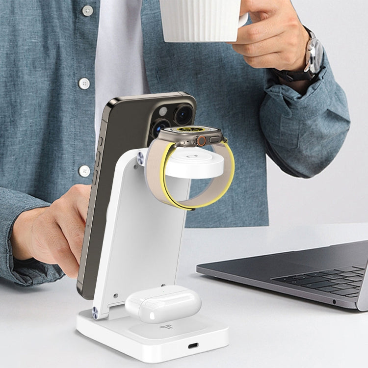 S90-3 3-in-1 Magnetic Folding Wireless Charger Phone Earphone Watch Fast Charging Stand