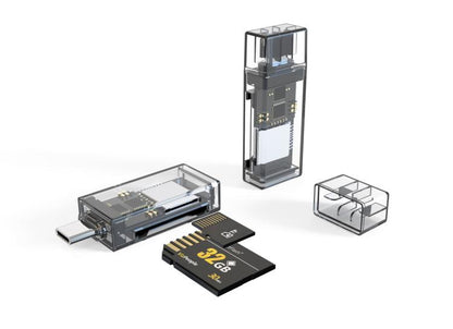 Transparent Card Reader for PC/Laptop/Smartphone, USB-C/Type-C To SD/TF, 8 Pin To SD/TF