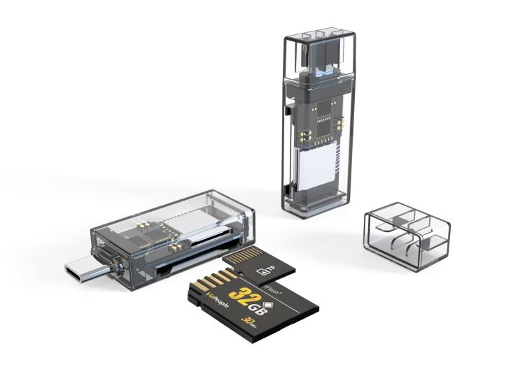 Transparent Card Reader for PC/Laptop/Smartphone, USB-C/Type-C To SD/TF, 8 Pin To SD/TF
